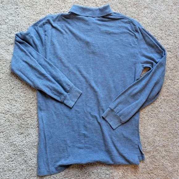 Polo Ralph Lauren Long Sleeve Polo Mens Medium Blue Heathered Cotton Knit Pony - Picture 2 of 3
